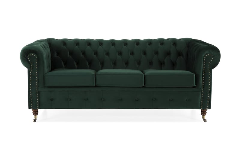 Chesterfield Deluxe Veloursofa 3-pers - Mørkegrøn - Chesterfield sofaer - 3 personers sofa - Velour sofaer