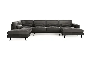 Copenhagen 5-personers Venstrevendt U-formet Sofa med Chaiselong og Fodskammel i Fløjl - Mørkegrå - Møbler - Sofaer - U Sofa