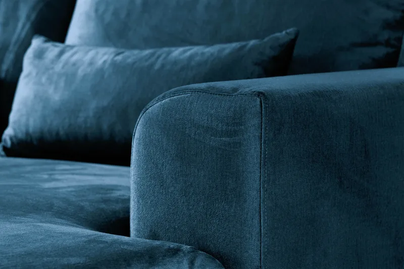 Copenhagen 5-personers Venstrevendt U-formet Sofa med Divan og Chaiselong i Fløjl - Blå - Møbler - Sofaer - U Sofa