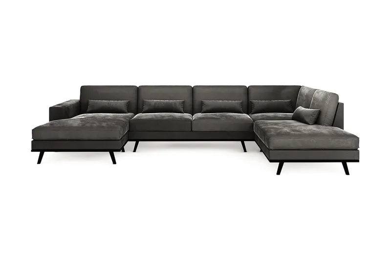 Copenhagen 5-personers Højrevendt U-formet Sofa med Divan og Chaiselong i Fløjl, Mørkegrå