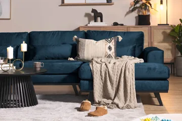 Copenhagen 5-personers Venstrevendt U-formet Sofa med Divan og Chaiselong i Fløjl - Blå - Møbler - Sofaer - U Sofa