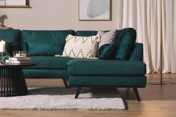 Copenhagen 5-personers Højrevendt U-formet Sofa med Divan og Chaiselong i Fløjl - Grøn - Møbler - Sofaer - Velour sofaer