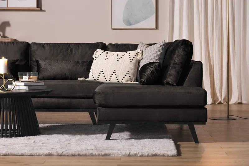 Copenhagen 5-personers Højrevendt U-formet Sofa med Divan og Chaiselong i Fløjl - Mørkegrå - Møbler - Sofaer - Velour sofaer