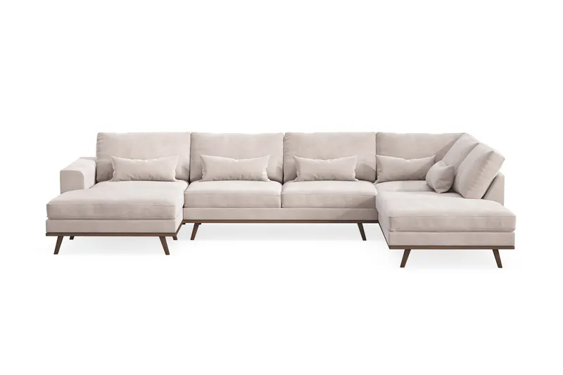 Copenhagen 5-personers Højrevendt U-formet Large Sofa med Divan og Chaiselong i Fløjl - Beige - Møbler - Sofaer - U Sofa