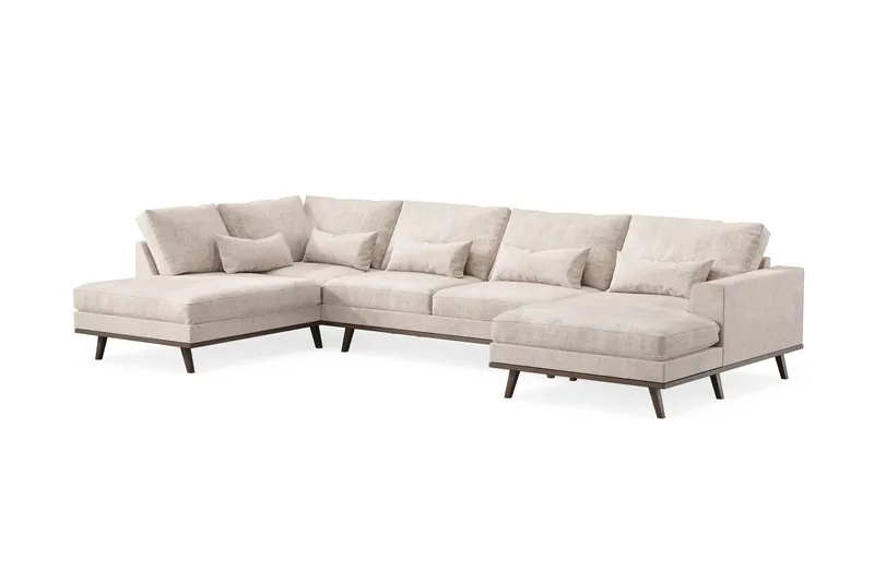 Copenhagen 5-personers Venstrevendt U-formet Large Sofa med Divan og Chaiselong i Chenille - Grå / Beige - Møbler - Sofaer - U Sofa