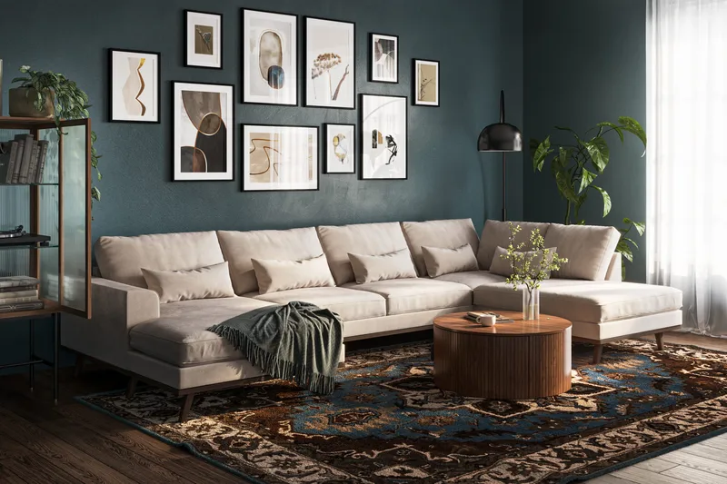 Copenhagen 5-personers Højrevendt U-formet Large Sofa med Divan og Chaiselong i Fløjl - Beige - Møbler - Sofaer - U Sofa