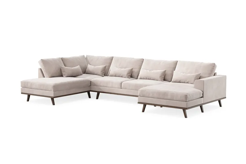 Copenhagen 5-personers Venstrevendt U-formet Large Sofa med Divan og Chaiselong i Fløjl - Beige - Møbler - Sofaer - U Sofa