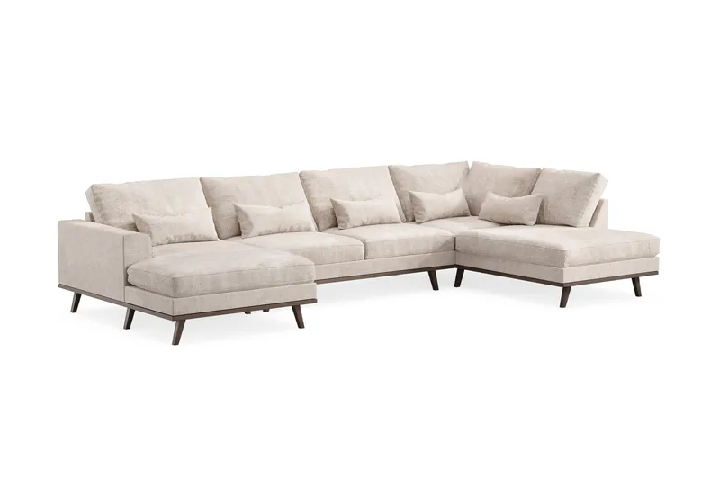 Copenhagen 5-personers Højrevendt U-formet Large Sofa med Divan og Chaiselong i Chenille - Gr å / Beige - Møbler - Sofaer - U Sofa