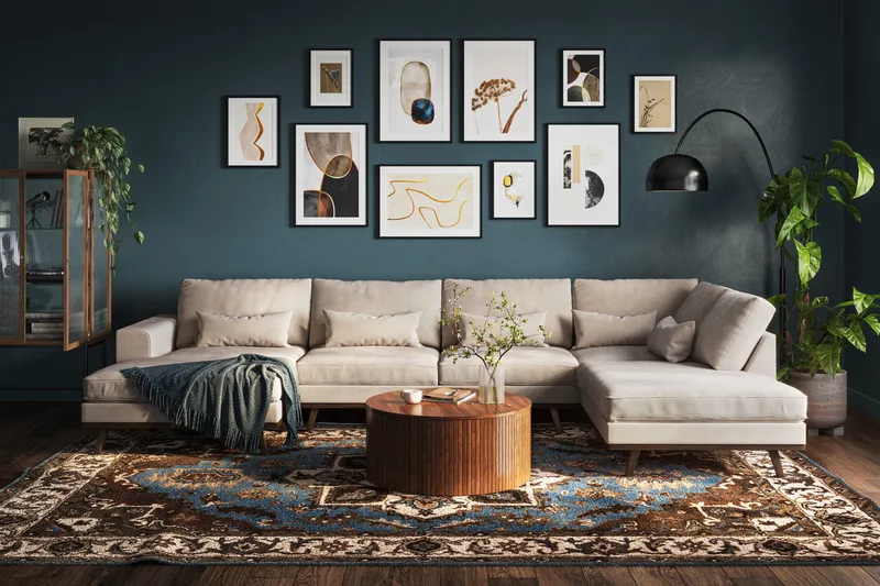 Copenhagen 5-personers Højrevendt U-formet Large Sofa med Divan og Chaiselong i Fløjl - Beige - Møbler - Sofaer - U Sofa