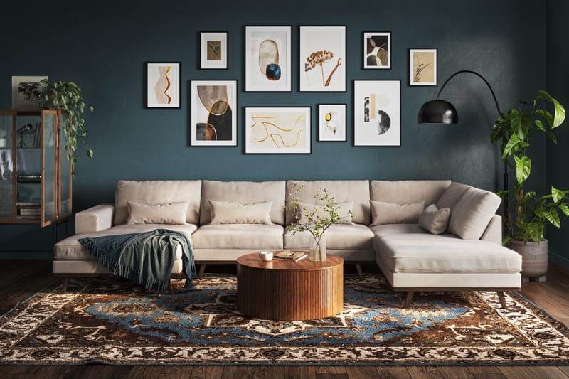 Copenhagen 5-personers Højrevendt U-formet Large Sofa med Divan og Chaiselong i Fløjl - Beige - Møbler - Sofaer - U Sofa