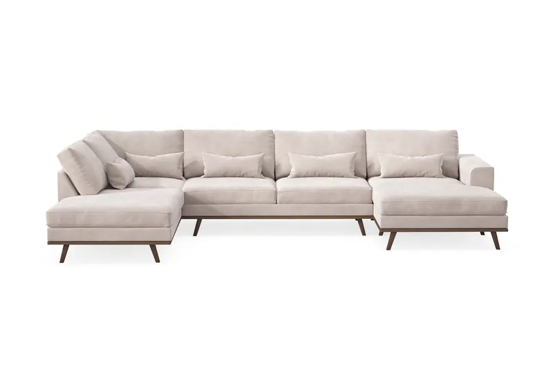Copenhagen 5-personers Venstrevendt U-formet Large Sofa med Divan og Chaiselong i Fløjl, Beige