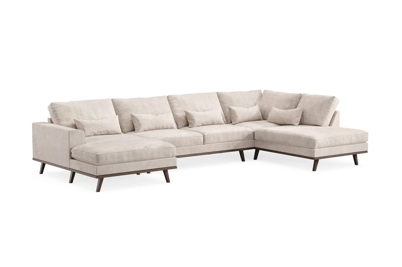 Copenhagen 5-personers Højrevendt U-formet Large Sofa med Divan og Chaiselong i Chenille - Grå / Beige - Møbler - Sofaer - U Sofa