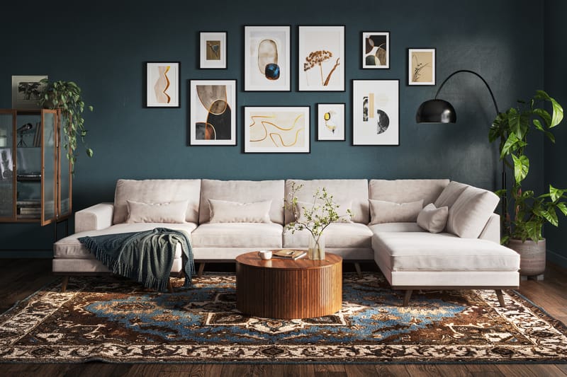 Copenhagen 5-personers Højrevendt U-formet Large Sofa med Divan og Chaiselong i Chenille - Beige - Møbler - Sofaer - U Sofa