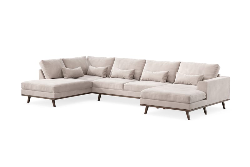 Copenhagen 5-personers Venstrevendt U-formet Large Sofa med Divan og Chaiselong i Fløjl - Beige - Møbler - Sofaer - U Sofa