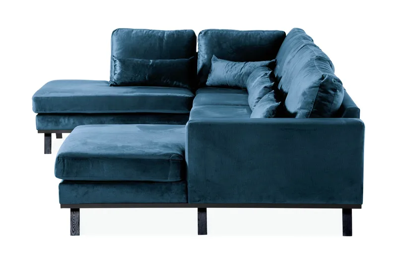 Copenhagen 5-personers Venstrevendt U-formet Sofa med Divan og Chaiselong i Fløjl - Blå - Møbler - Sofaer - U Sofa