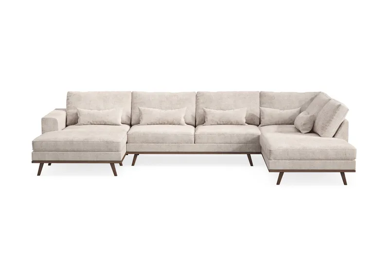 Copenhagen 5-personers Højrevendt U-formet Large Sofa med Divan og Chaiselong i Chenille - Grå / Beige - Møbler - Sofaer - U Sofa