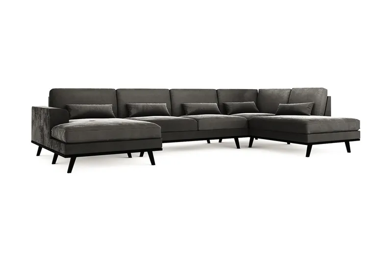 Copenhagen 5-personers Højrevendt U-formet Sofa med Divan og Chaiselong i Fløjl - Mørkegrå - Møbler - Sofaer - Velour sofaer