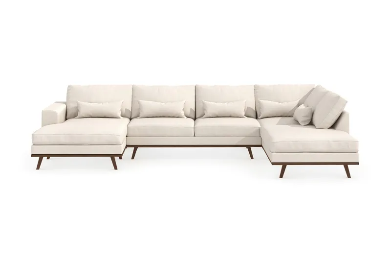 Copenhagen 5-personers Højrevendt U-formet Sofa med Divan og Chaiselong i Stof, Beige