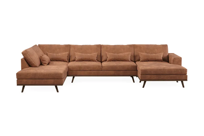 Copenhagen 5-personers Venstrevendt U-formet Sofa med Divan og Chaiselong i Kunstlæder, Brun