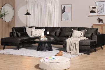Copenhagen 5-personers Venstrevendt U-formet Sofa med Chaiselong og Fodskammel i Fløjl - Mørkegrå - Møbler - Sofaer - U Sofa