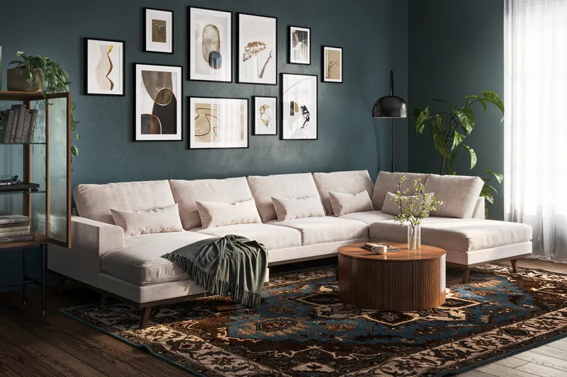 Copenhagen 5-personers Højrevendt U-formet Large Sofa med Divan og Chaiselong i Chenille - Beige - Møbler - Sofaer - U Sofa