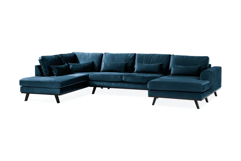 Copenhagen 5-personers Venstrevendt U-formet Sofa med Divan og Chaiselong i Fløjl - Blå - Møbler - Sofaer - U Sofa