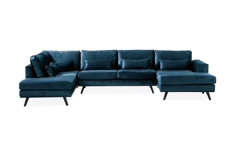 Copenhagen 5-personers Venstrevendt U-formet Sofa med Divan og Chaiselong i Fløjl, Blå