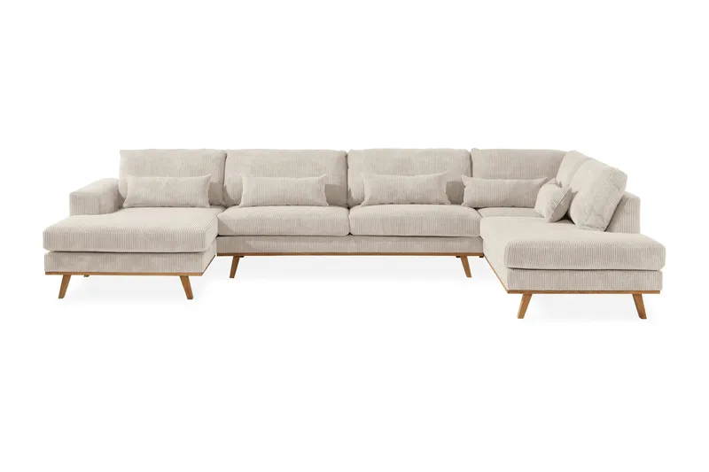 Copenhagen 5-personers Højrevendt U-formet Sofa med Divan og Chaiselong i Manchester, Beige