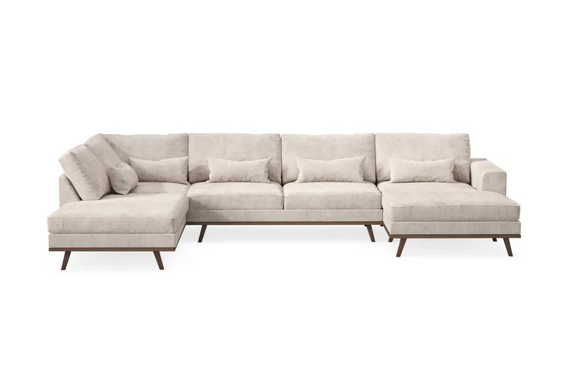 Copenhagen 5-personers Venstrevendt U-formet Large Sofa med Divan og Chaiselong i Chenille - Grå / Beige - Møbler - Sofaer - U Sofa