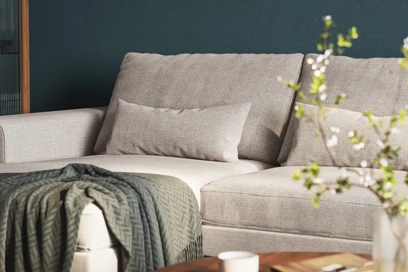 Copenhagen 5-personers Højrevendt U-formet Large Sofa med Divan og Chaiselong i Chenille - Grå / Beige - Møbler - Sofaer - U Sofa