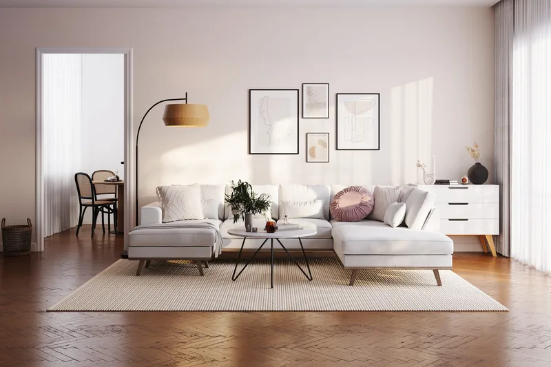 Copenhagen Compact 4-personers Højrevendt U-formet Large Sofa med Divan og Chaiselong i Stof - Lysegrå - Møbler - Sofaer - U Sofa