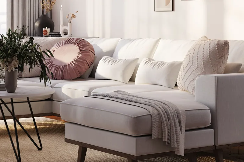 Copenhagen Compact 4-personers Venstrevendt U-formet Sofa med Divan og Chaiselong i Stof - Lysegrå - Møbler - Sofaer - U Sofa