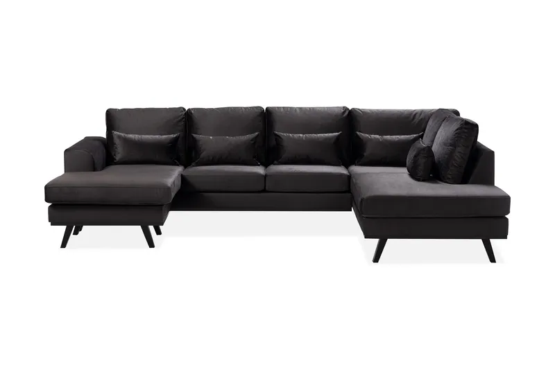 Copenhagen Compact 4-personers Højrevendt U-formet Large Sofa med Divan og Chaiselong i Fløjl, Mørkegrå