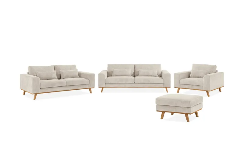 Copenhagen Sofagruppe 3-personers + 2-personers Sofa + Lænestol + Fodskammel i Manchester, Beige
