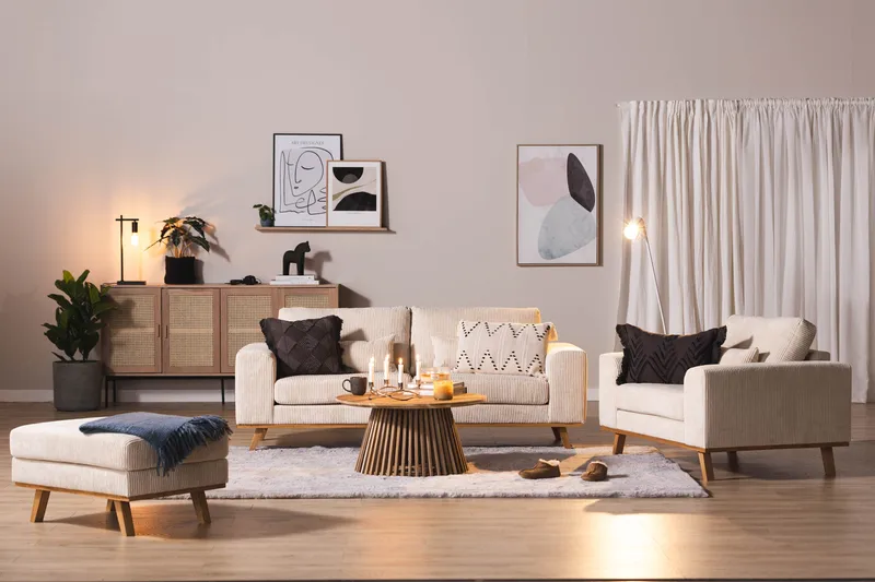 Copenhagen Sofagruppe 3-personers + 2-personers Sofa + Lænestol + Fodskammel i Manchester - Beige - Møbler - Sofaer - Sofagrupper