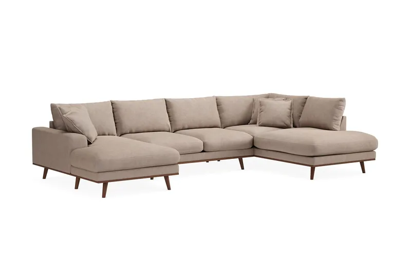 Copenhagen Premium 5-seters Høyrevendt U-formet Dyp Sofa med Divan og Sjeselong i Stof - Lysebrun - Møbler - Sofaer - U Sofa