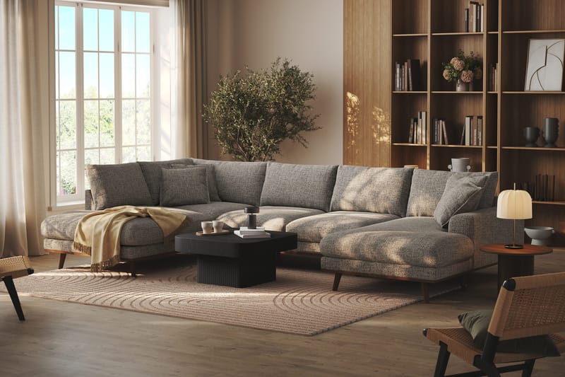 Copenhagen Premium 5-seters Venstrevendt U-formet Dyp Sofa med Divan og Sjeselong i Chenille - Grå - Møbler - Sofaer - U Sofa