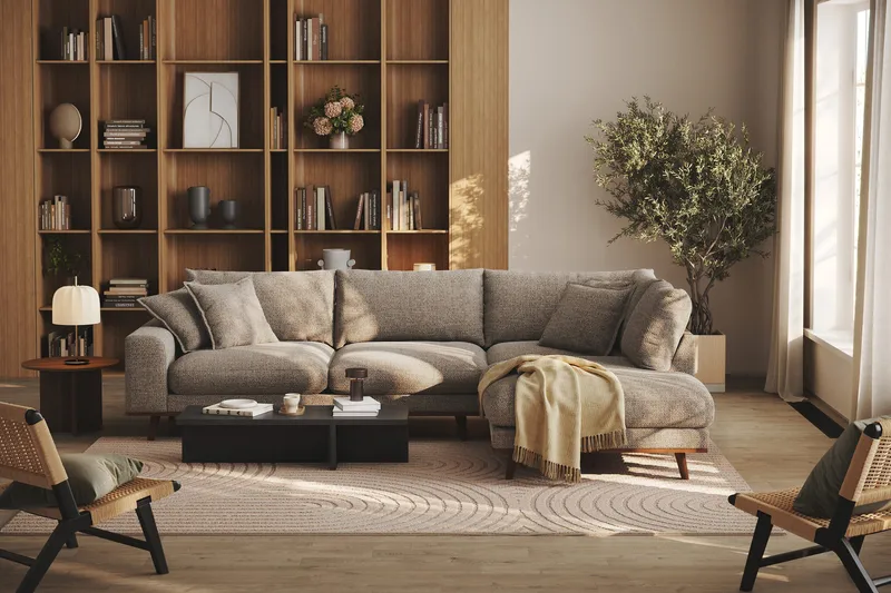 Copenhagen Premium 4-seters Høyrevendt L-formet Dyp Sjeselongsofa i Chenille - Brun - Møbler - Sofaer - Sofa med chaiselong