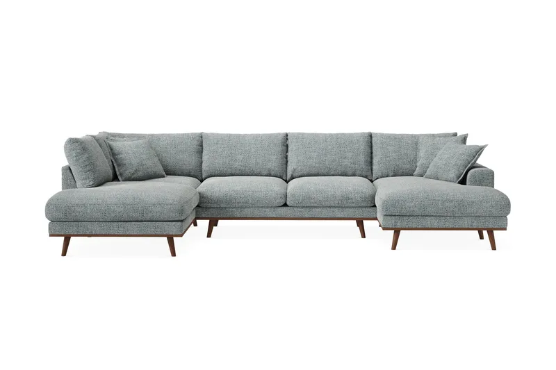 Copenhagen Premium 5-seters Venstrevendt U-formet Dyp Sofa med Divan og Sjeselong i Chenille - Grå/blå - Møbler - Sofaer - U Sofa