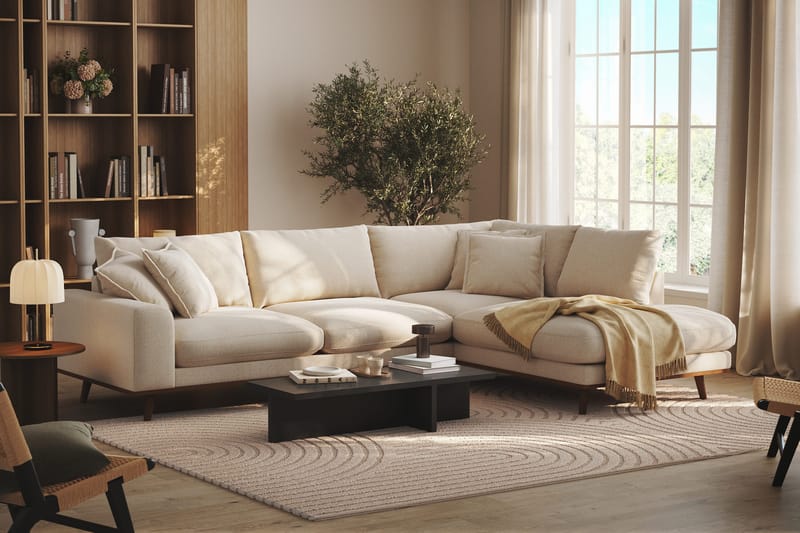 Copenhagen Premium 4-seters Høyrevendt L-formet Dyp Sjeselongsofa i Chenille - Lys beige - Møbler - Sofaer - Sofa med chaiselong