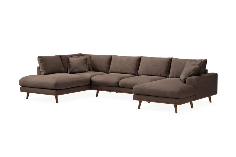 Copenhagen Premium 5-seters Venstrevendt U-formet Dyp Sofa med Divan og Sjeselong i Stof - Mørkebrun - Møbler - Sofaer - U Sofa