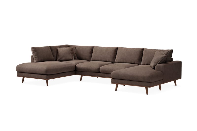 Copenhagen Premium 5-seters Venstrevendt U-formet Dyp Sofa med Divan og Sjeselong i Stof - Mørkebrun - Møbler - Sofaer - U Sofa