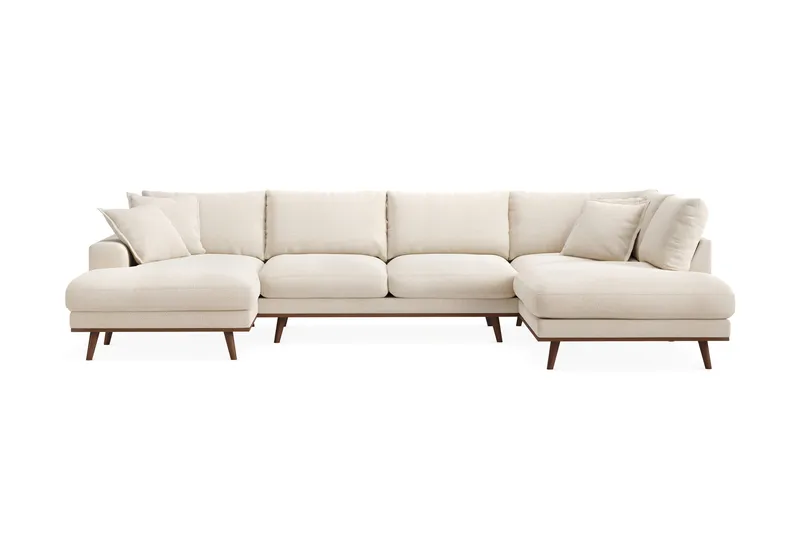 Copenhagen Premium 5-seters Høyrevendt U-formet Dyp Sofa med Divan og Sjeselong i Chenille - Lys beige - Møbler - Sofaer - U Sofa