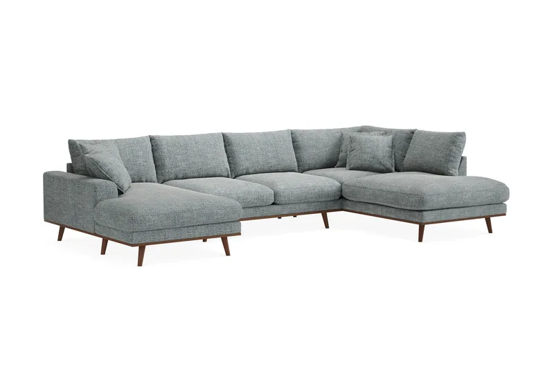 Copenhagen Premium 5-seters Høyrevendt U-formet Dyp Sofa med Divan og Sjeselong i Chenille - Grå/blå - Møbler - Sofaer - U Sofa