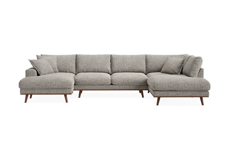 Copenhagen Premium 5-seters Høyrevendt U-formet Dyp Sofa med Divan og Sjeselong i Chenille, Grå