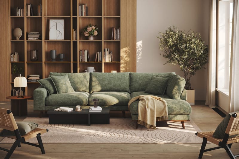 Copenhagen Premium 4-seters Høyrevendt L-formet Dyp Sjeselongsofa i Chenille - Grønn - Møbler - Sofaer - Sofa med chaiselong