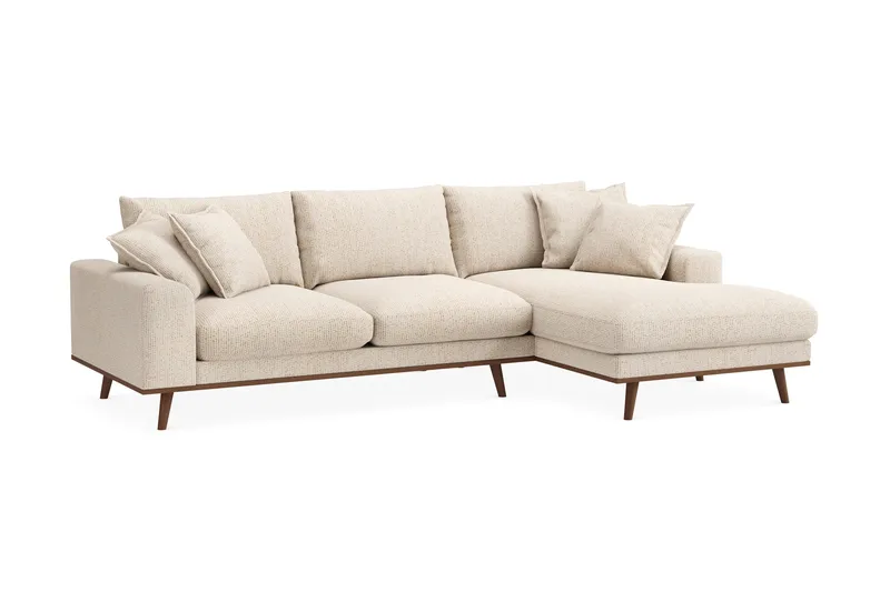 Copenhagen Premium 4-seters Høyrevendt L-formet Dyp Divansofa i Chenille - Beige - Møbler - Sofaer - Sofa med chaiselong