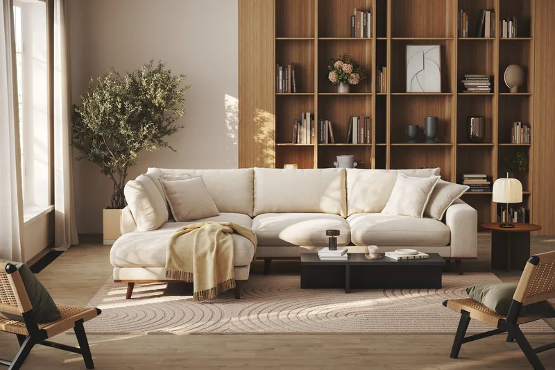 Copenhagen Premium 4-seters Venstrevendt L-formet Dyp Sjeselongsofa i Chenille - Lys beige - Møbler - Sofaer - Sofa med chaiselong