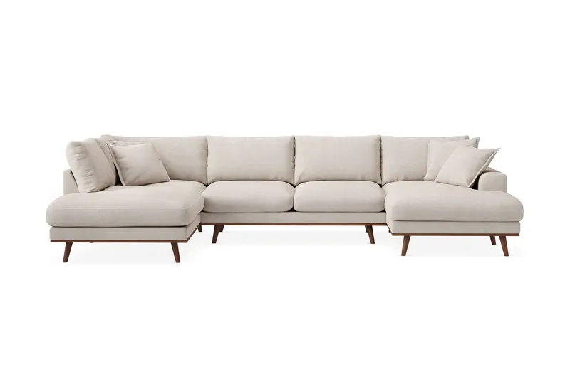 Copenhagen Premium 5-seters Venstrevendt U-formet Dyp Sofa med Divan og Sjeselong i Stof - Beige - Møbler - Sofaer - U Sofa