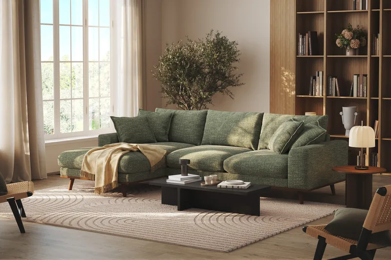 Copenhagen Premium 4-seters Venstrevendt L-formet Dyp Divansofa i Chenille - Grønn - Møbler - Sofaer - Sofa med chaiselong
